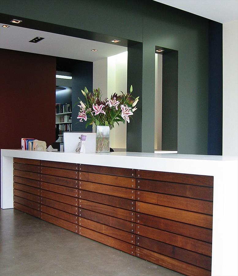 White Marble and Oak Reception Desk